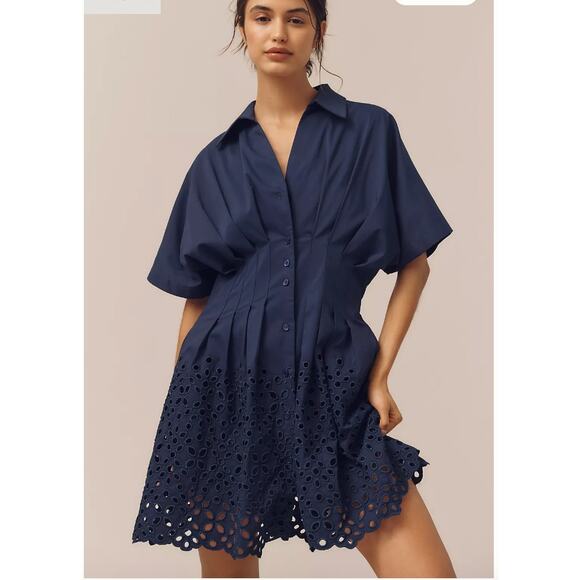Anthropologie Dresses & Skirts - Anthropologie The Tobie Button-Front Pleated Mini Shirt Dress by Exquise XS NEW